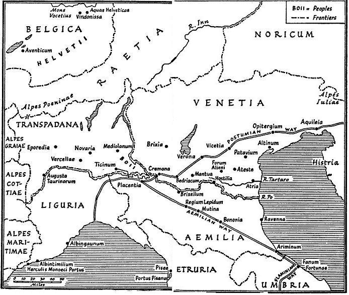 Map of Ancient Northern Italy first century A.D.